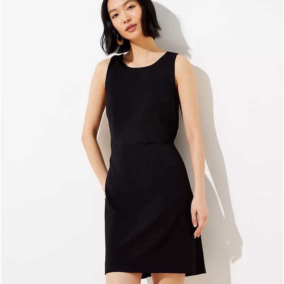 LOFT Dresses & Skirts - Black scalloped wrap back dress